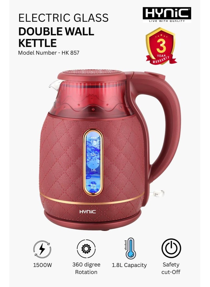 Hynic Double Wall Electric Glass Kettle – 1500W Fast Boil with Cool-Touch Exterior & Blue LED Indicator - Image 1